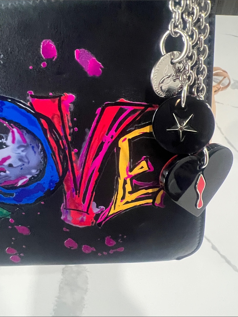 Christian Louboutin Black Leather Pouch with Multicolor 'LOVE' Artwork - Picture 10 of 14